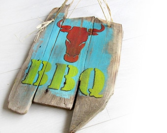 Holzschild „BBQ“ aus Treibholz, shabby