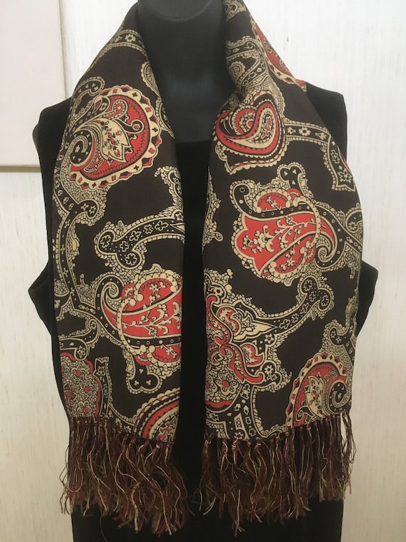 1940's Paisley Print Scarf with Fringe