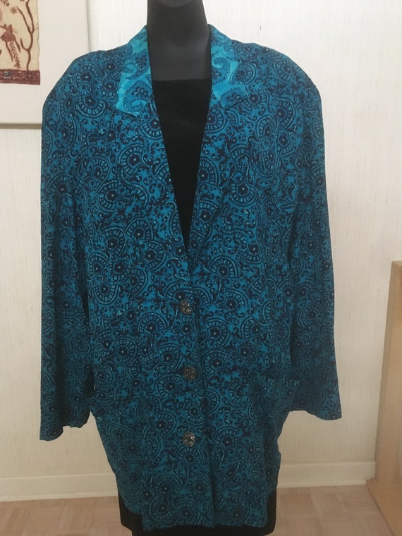 Carole Little Long Turquoise Jacket - 1990's