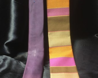 Two 1960's Ties in Orchid, Orange, Olive and Purple