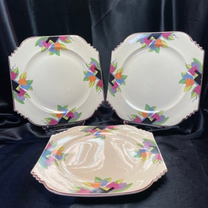 Sienna Ware Plates - Deco Tulip - The Crescent China Co. - c. 1920s