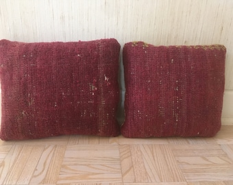 Two Turkish Oushak Oriental Rug Pillows from an Early 20th C. Oriental Rug