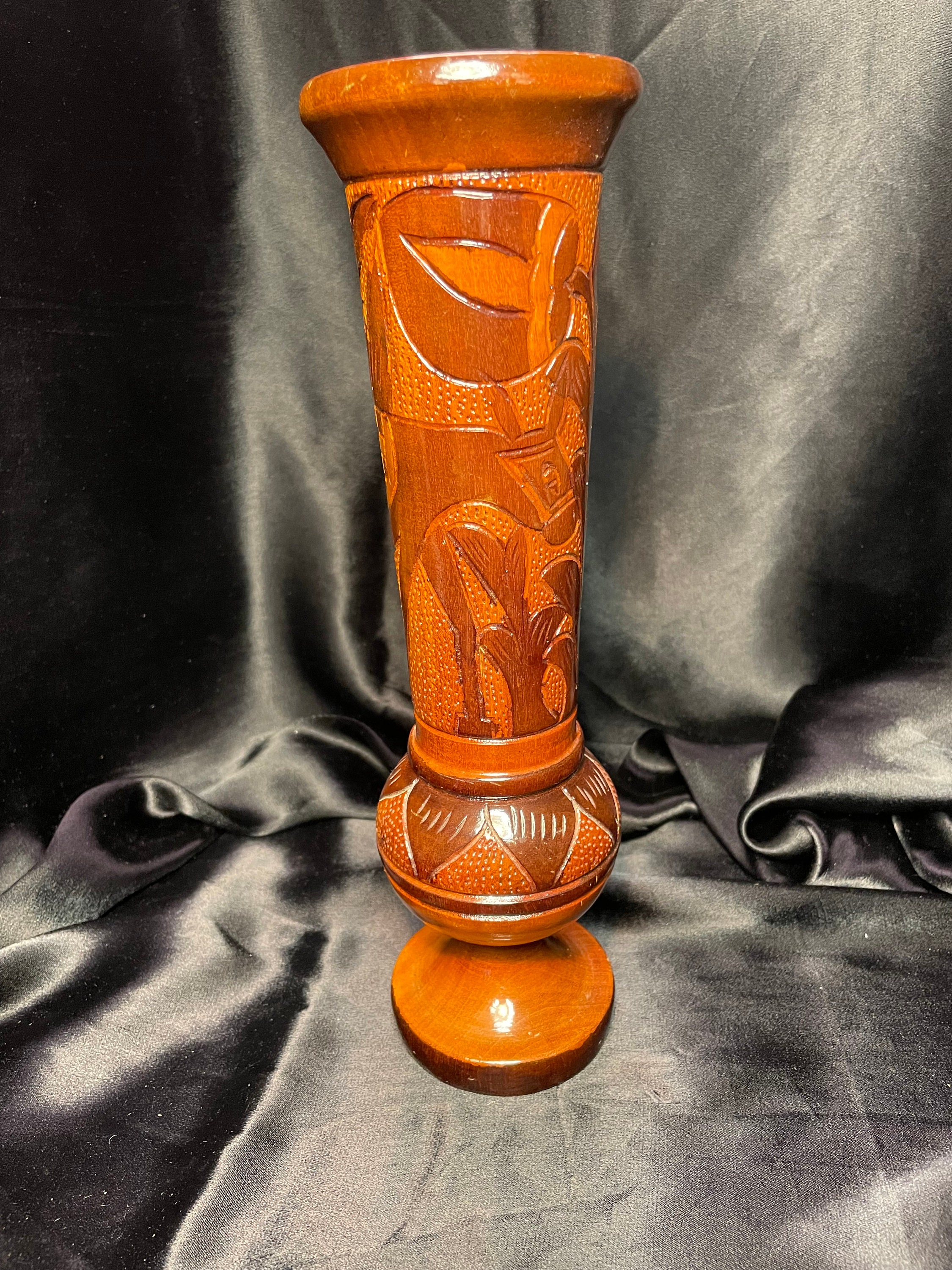 Turned Wood Vase With Donkey Among Foliage MCM Etsy UK