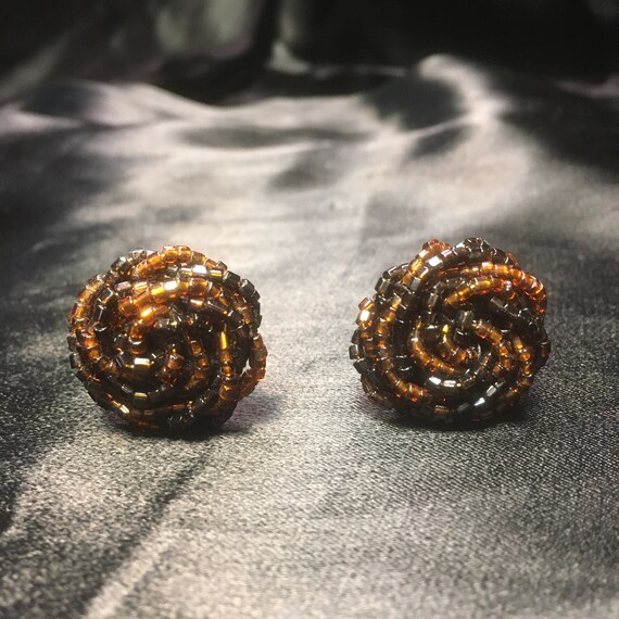 Brown and Black Seed Bead Cluster Earrings