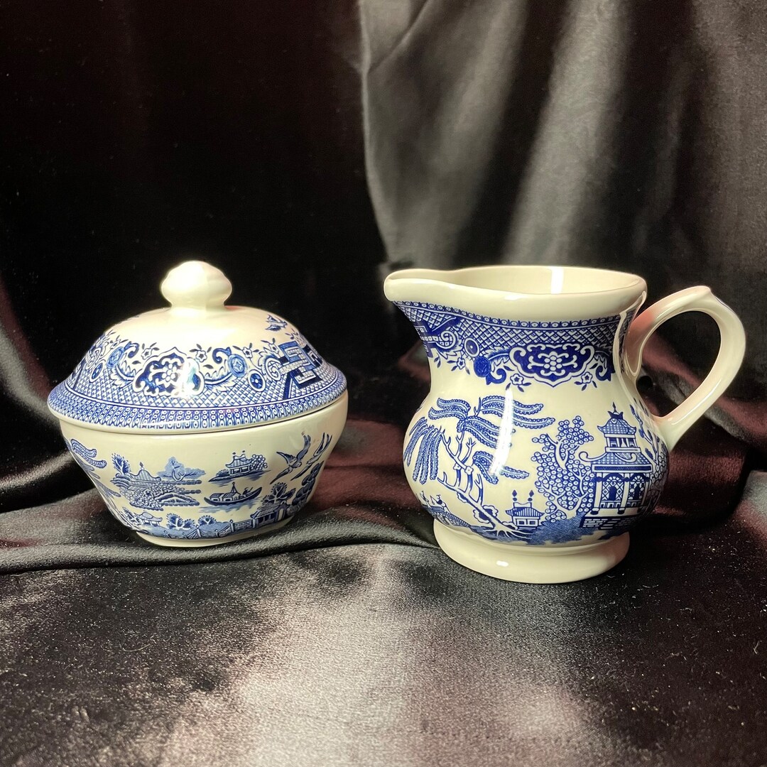 Blue Willow Creamer and Sugar Bowl Churchill England C. Etsy