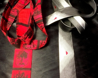 Two 1960's Skinny Ties in Red, Black and Gray
