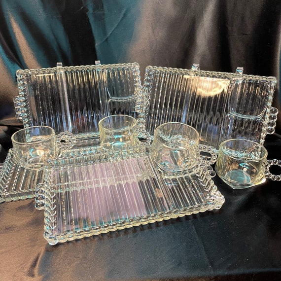Pressed Glass Snack Set for Four - C. 1960s - Etsy