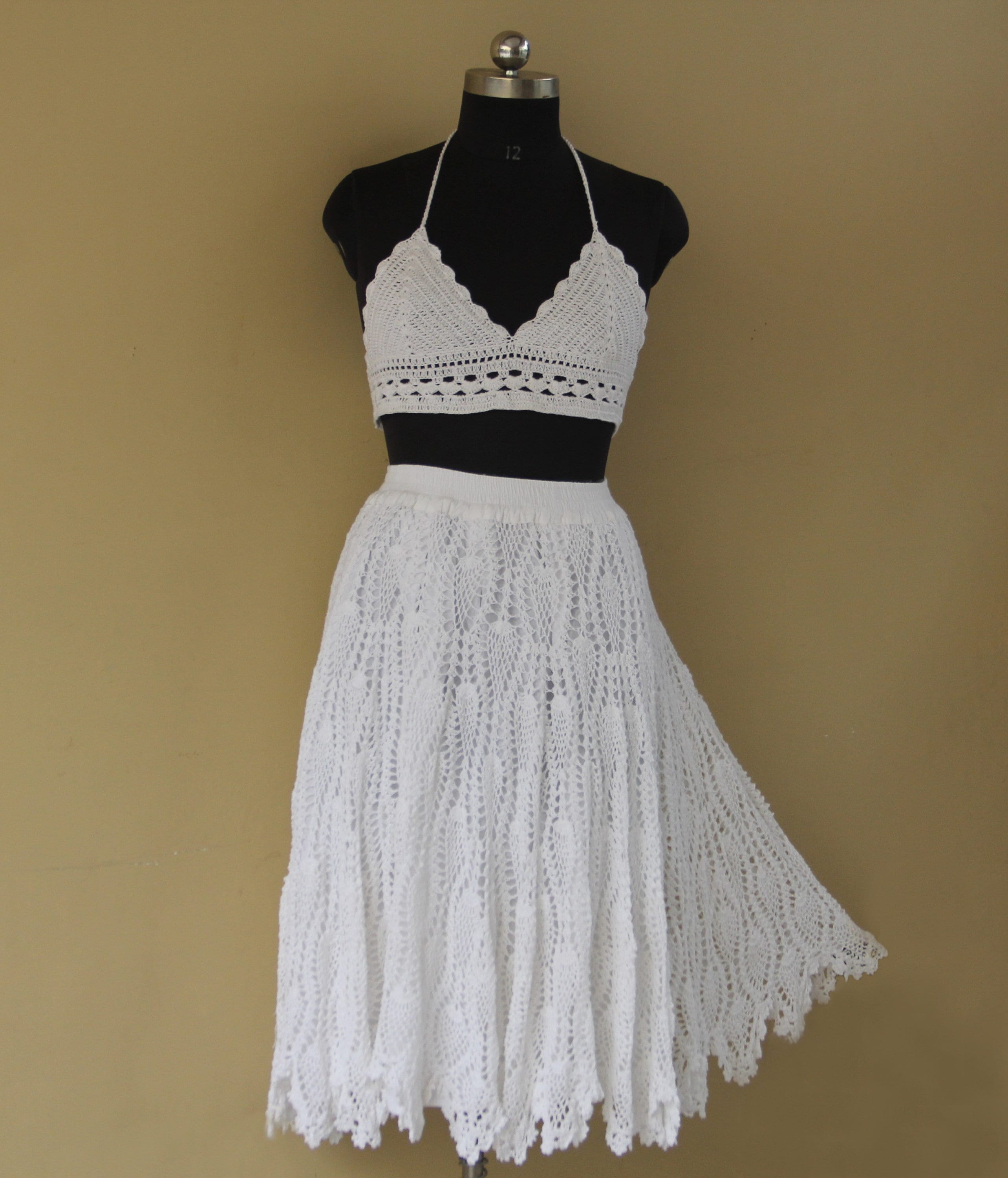 Summer White Crochet Skirt Top Handmade Lace Long Knitted - Etsy