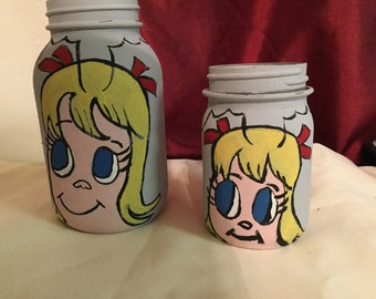 Cindy Lou Who from the Grinch, Grinch Decorations, Christmas Decorations, Teacher Gifts, Painted Mason Jars