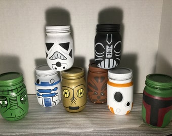 Star Wars R2D2 tarros de albañil pintados a mano y decoración de pared