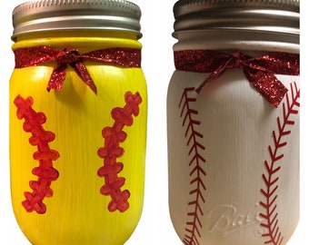 Softbol y béisbol frascos de albañil pintados a mano