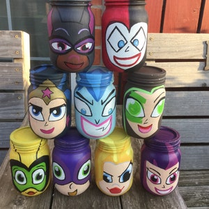 DC Super Hero Girls hand painted mason jars