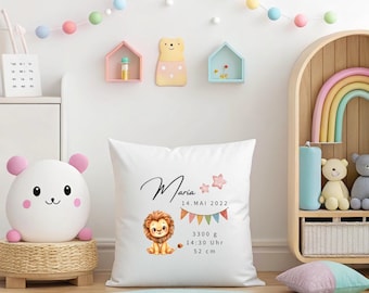 Baby pillow, children's pillow, personalized pillow, girl pillow, birth pillow, lion, pillow with name, birth, birth gift, baby pillow