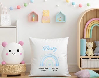 Baby pillow, children's pillow, personalized, boy, birth pillow, rainbow, pillow with name, birth, birth gift, baby pillow