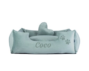 Cama para perros lavable con tela menta, personalización del nombre de la mascota, ropa de cama para mascotas antialérgica, accesorio de lujo para mascotas, talla XS-XL