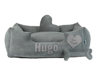 Hundebett mit Personalisierung, dunkelgraues Bett, Luxus-Tierzubehör, antiallergisch, waschbare Haustiermöbel, personalisiertes Hundebett, Größe S-XL