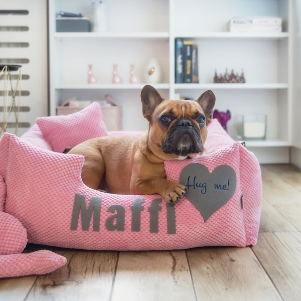 Letto per cani personalizzato, biancheria da letto rosa, mobili per animali antiallergici e lavabili, accessorio di lusso per animali domestici, taglia S-XL