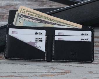 Black Leather Mens Wallet, FREE SHIPPING