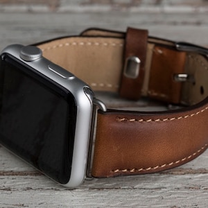 Burnished Tan Leather Apple Watch band, 45mm, 44mm, 41mm, 40mm, 49 mm for series 1-9, SE, Ultra & Ultra 2