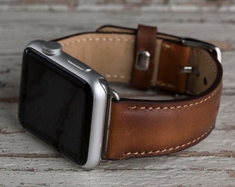 Poliertes braunes Lederarmband für die Apple Watch, 45 mm, 44 mm, 41 mm, 40 mm, 49 mm für die Serien 1–9, SE, Ultra und Ultra 2