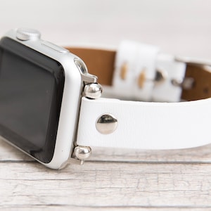 White Slim Full Grain Apple Watch band, 42mm, 42mm, 46mm, 44mm, Free Shipping
