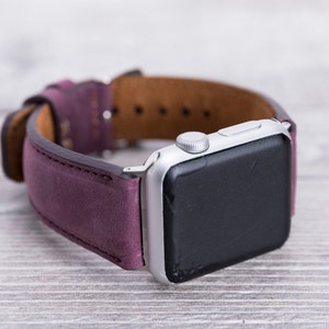 Purple Full Grain Leather Apple Watch band, 49mm, 45mm, 44mm, 42mm, 46mm for series 1-10, SE & Ultra, Free Shipping
