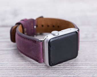 Purple Full Grain Leather Apple Watch band for series 1-11, SE & Ultra 1-3