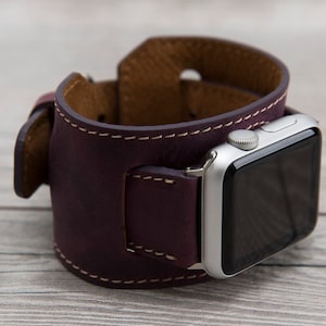 Purple Full Grain Leather Apple Watch Cuff for series 1-10, SE & Ultra