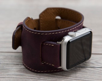 Purple Full Grain Leather Apple Watch Cuff for series 1-11, SE 1-3 & Ultra 1-3