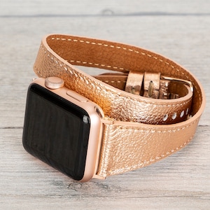 Bronze Slim Double Wrap Womens Leather Band for Apple Watch
