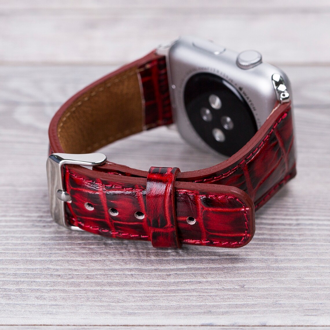 Croco Pattern Red Leather Apple Watch band 45mm 44mm 41mm | Etsy