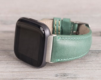 Correa Fitbit de cuero verde mar: Versa 1-4-Lite-Sense/Sense 2