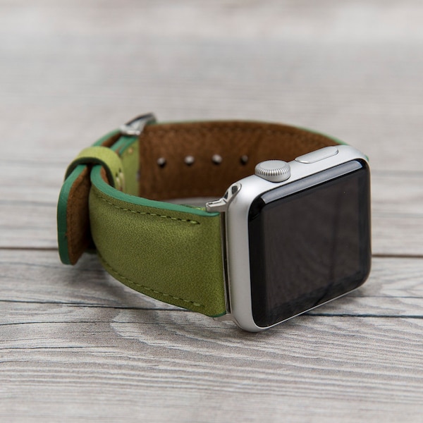 Green Full Grain Leather Apple Watch Band 49mm, 45mm, 44 mm, 41mm, 40mm, Free Shipping, Engraved Apple Band