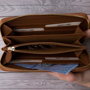 Personalisierte Leder Damen Reißverschluss Geldbörse, Hellbraun, Rot, Gelb, Marineblau, Bifold Geldbörse für Frauen, Kupplung