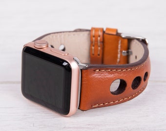 Burnished Tan Rally Leather Apple Watch band, 49mm, 45mm, 44mm, 41mm, 40mm for series 1-9, Apple SE & Ultra, Free Shipping