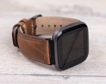 Correa Fitbit de cuero marrón: Versa 1-4-Lite-Sense/Sense 2
