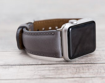 Gray Leather Apple Watch band for series 1-11, SE 1-3 & Ultra 1-3