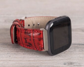 Correa Fitbit de cuero con estampado de cocodrilo rojo: Serie Versa/Sense