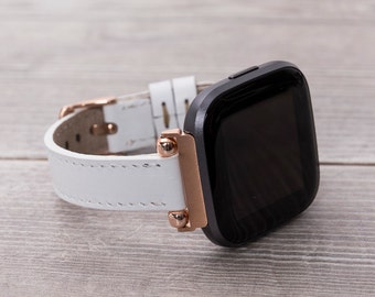 White Leather Fitbit Band: Slim Full Grain Strap for Versa/Sense
