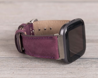 Correa Fitbit de cuero morado: Versa 1-4-Lite-Sense/Sense 2