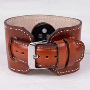 Brown Full Grain Leather Apple Watch cuff, 42mm, 38mm, 40mm, 44mm, 41mm, 49mm, 45mm for series 1-9, Ultra, Free Shipping image 3