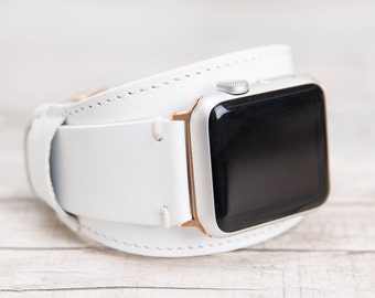 Brazalete Apple Watch de cuero blanco de grano completo, 45 mm, 49 mm, 42 mm, 38 mm, 40 mm, 44 mm, envío gratuito