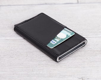 Black Minimalist Card Holder, Mens Leather Wallet, FREE SHIPPING