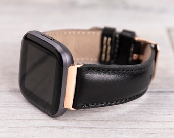 Correa Fitbit de cuero negro: Versa 1-4-Lite-Sense/Sense 2