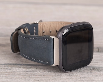 Correa Fitbit de cuero azul: Versa 1-4-Lite-Sense/Sense 2