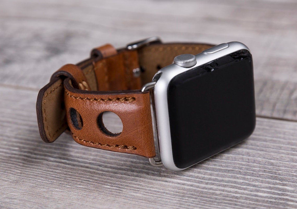 Tan Color Rally Leather Apple Watch Band 45mm 44mm 41mm Etsy