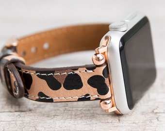 Leopard Leather Apple Watch Band: Beaded iWatch Bracelet