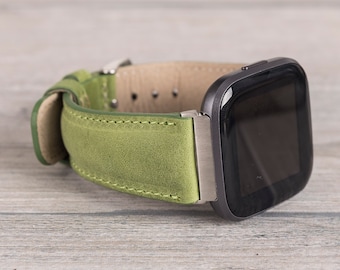 Correa Fitbit de cuero verde: Versa 1-4-Lite-Sense/Sense 2