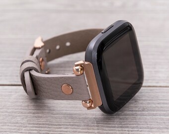 Correa Fitbit de cuero gris beige: fina, de grano completo, para Versa/Sense