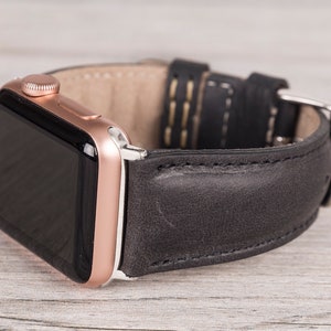 Dark Gray Full Grain Leather Apple Watch Band 49mm, 45mm, 38mm, 42mm, 46mm, 44mm for series 1-10, SE & Ultra, Free Shipping